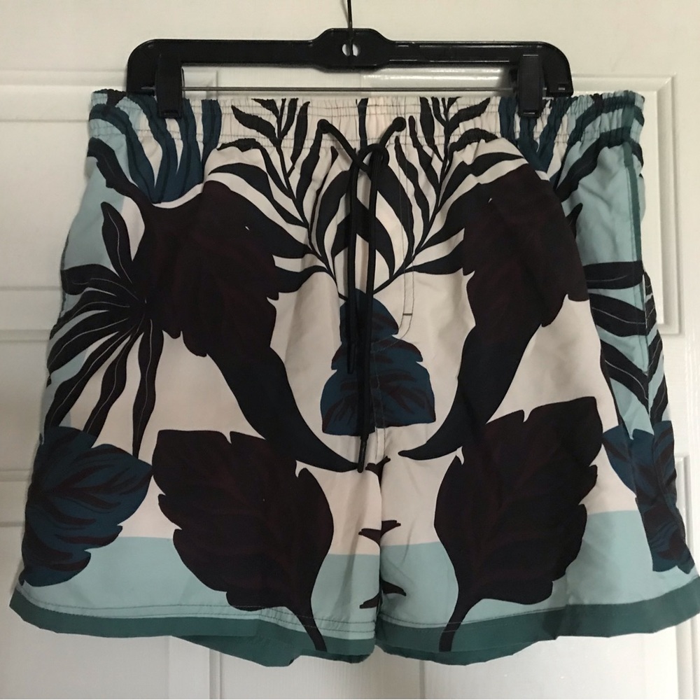 Hawaiian Print Swim Trunks